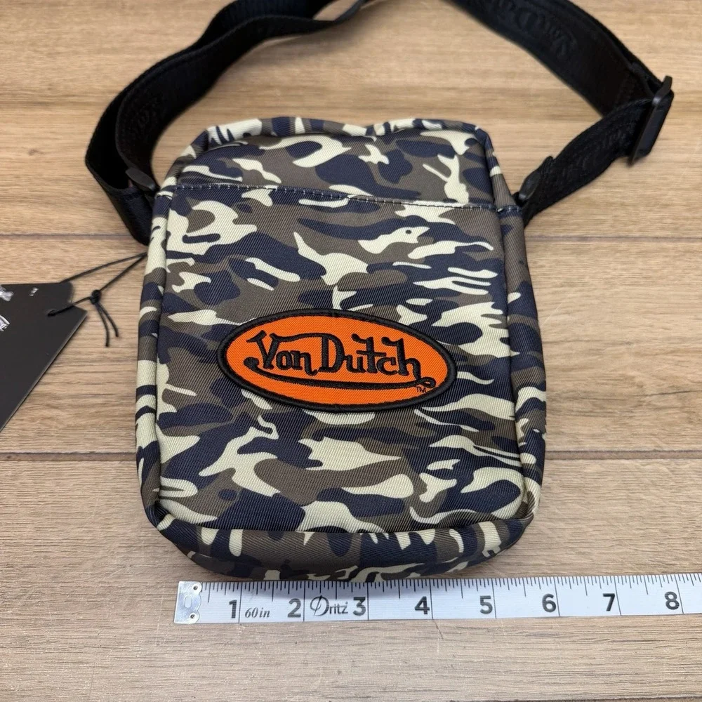 Von Dutch Camo Crossbody Bag Unisex Y2K Style Logo Grunge Festival NWT
